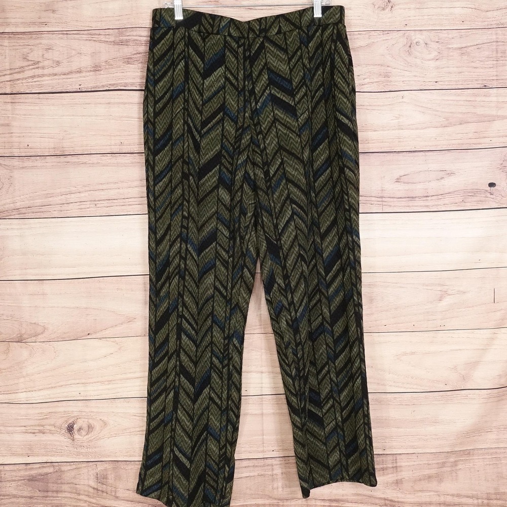 Susan Graver Pants Womens M Green Geometric Knit Pull On Stretch 33x29.5